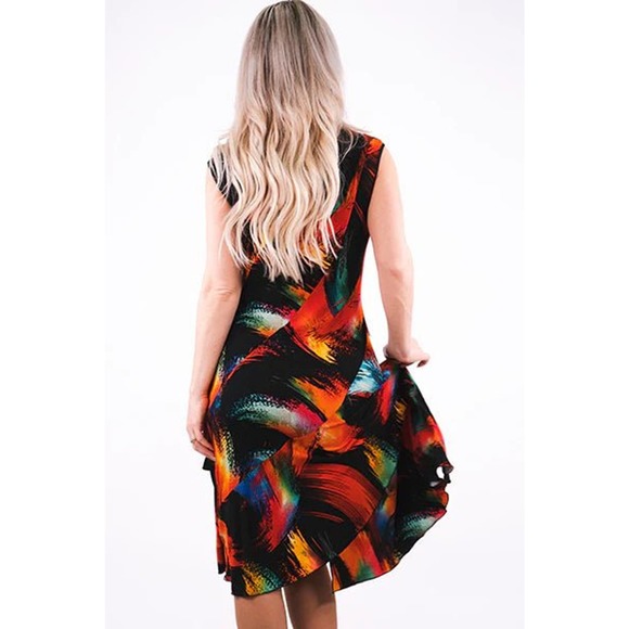 Women's Swing Dress Size XXL Black Multicolor Color Print Michael Tyler NWT - Picture 2 of 3